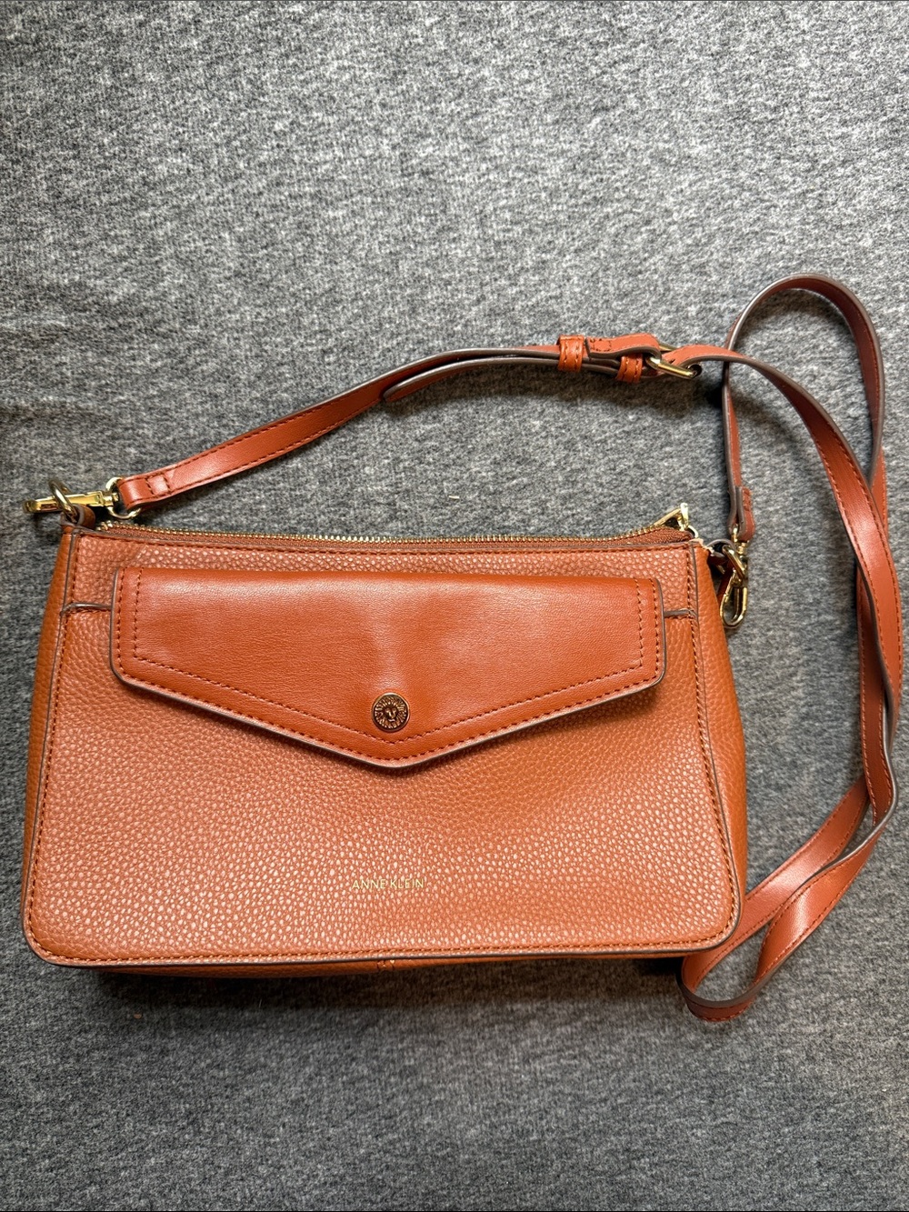 Anne Klein Brown/Saddle Color Leather Crossbody Bag with Detachable Pouch